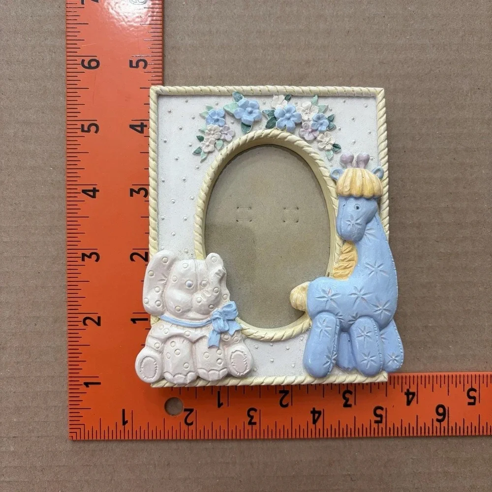 Vintage Baby Nursery Picture Frame Teddy Bear Blue Giraffe